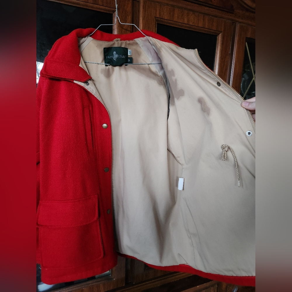 Red Wool Jacket Hunt Club Coat Ruby - Picture 10 of 14